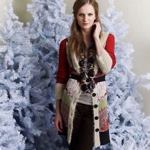 Anthro Lia Molly holiday fern duster sweater cardigan Mrs Santa Claus baby